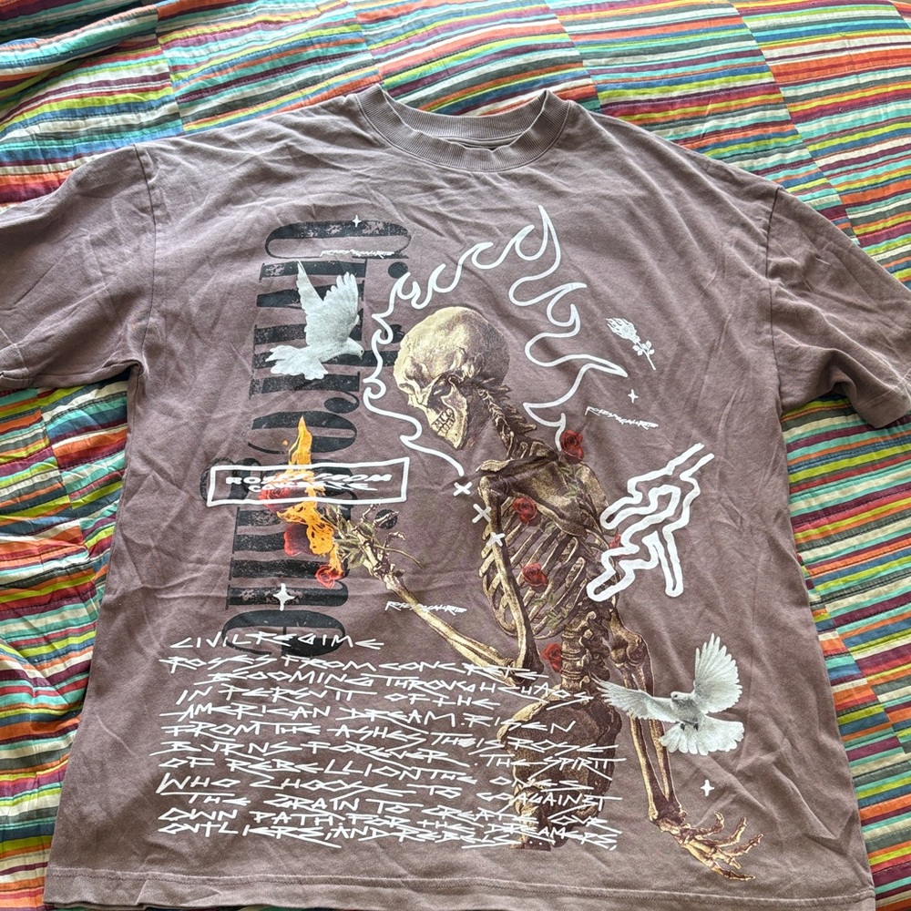Sale Civilregime roses from concrete Graphic Skeleton Flame Tee medium nwot